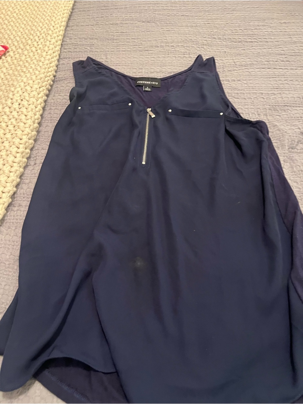 Fortune & Ivy Navy Zip-Front Sleeveless Camisole